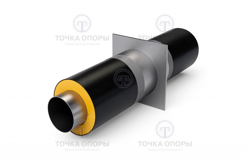 Неподвижная опора трубопроводов в ППУ изоляции с полиэтиленовой (ПЭ) оболочкой с металлической заглушкой изоляции и выводом кабеля